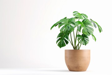 Green monstera tree in pot on white background