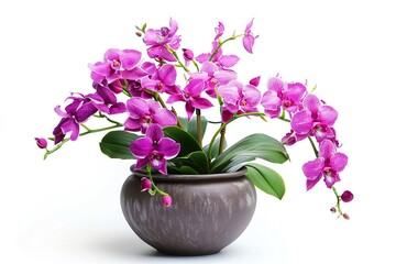 Orchid flowers in pot isolated on white background