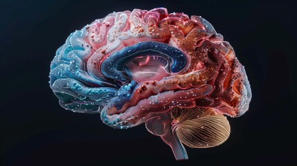 3D rendering image depicting the various regions of the brain responsible for different functions and cognitive processes