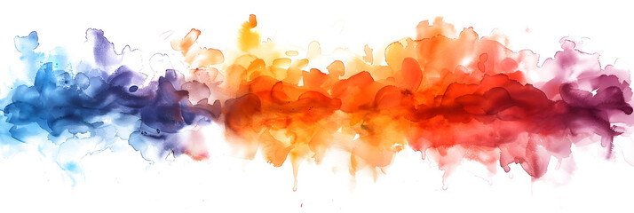 Rainbow colored blended watercolor paint stain on transparent background.