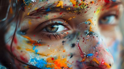 Passionate Street s Captivating Portrait with Vibrant Paint Splatters and Expressive Eyes