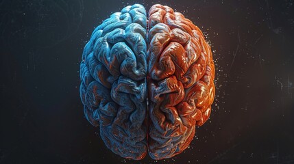 3D rendering image highlighting the differences and specialization of the left and right hemispheres of the brain, responsible for various cognitive functions