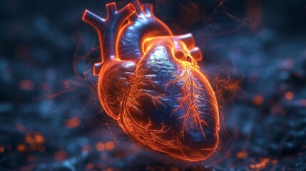 3D rendering image providing an overview of the structures and chambers of the human heart, including the atria, ventricles, valves, and major blood vessels - obrazy, fototapety, plakaty