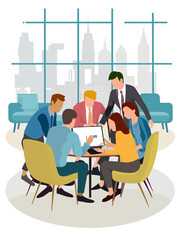 Vector Illustration of a Team of Employees Having a Brainstorming Session in a Lounge Area With Comfortable Seating, Vector Art