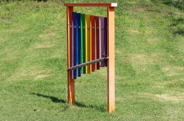 Items for games and sports on the playground in the city park.