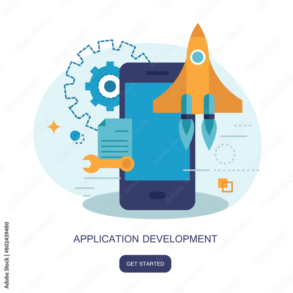 Wall mural mobile application and mobile app development concept. flat vector illustration.