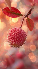 A shimmering lychee, embodying the dance of the galaxies Realistic, Golden Hour, Depth of Field Bokeh Effect