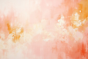 Abstract gentle background peach color gradient in pastel light orange, textured with paint splatters and strokes on canvas