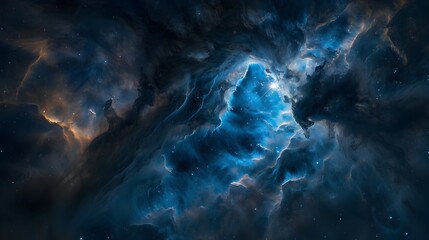 Obraz premium Blue Flame Nebula Swirling Cosmic Dance of Azure Illumination and Ethereal Celestial Wonders