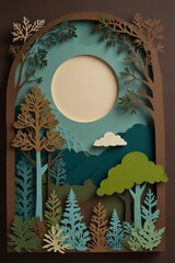 Embrace nature's beauty with our Nature Paper Cut Frame. Tranquil earthy tones & intricate cutouts create a serene backdrop." Digital Artwork ar 2:3
