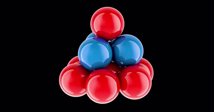 HCP atoms package crystal lattice structure, animation seamlessly loopable. 3D rendering isolated on transparent background