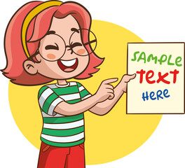 Vector Illustration of a Little Boy Holding Space for Text. Children draw doodles with colored crayons.