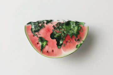 Map of world on a slice of watermelon.Minimal concept.
