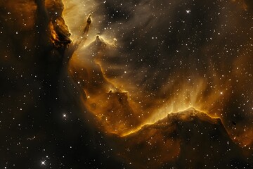 Golden Nebula Illuminating the Infinite Cosmic Vastness