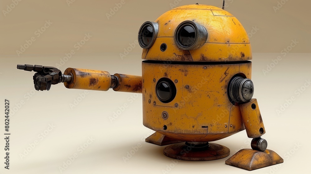 Poster cute robot pointing at blank space, providing ample room for customization and creativity