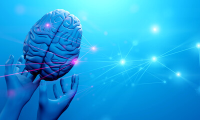 3d brain of human healthcare illustration rendering, heal3d brain of human healthcare illustration rendering, health of neuron cell, think of idea on background