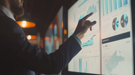 Close-up photo of the back professional business people are Point to explain in a joint project in the office. Using economic growth charts and network connectivity to accompany the data In analyzing 