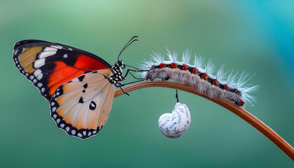 Amazing moment ,Large tropical butterfly hatch from the pupa and emerging with clipping path.  Concept transformation of Butterfly