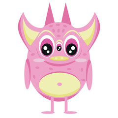 fictional, pink monster with three eyes, pink horns with a yellow belly, for banners, posters or children's textiles