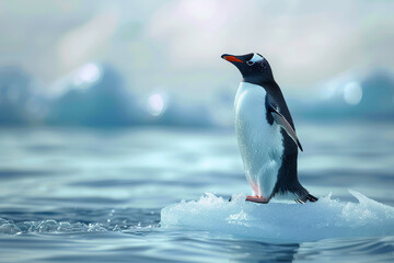 Obraz premium Penguin on a floe drifting through ocean