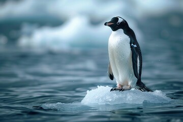 Obraz premium Penguin on a floe drifting through ocean