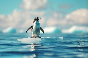 Fototapeta premium Penguin on a floe drifting through ocean