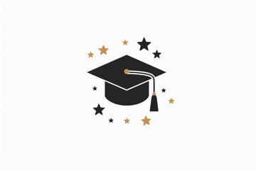 logo, minimalistic style logo with graduation cap and stars on white background Generative AI