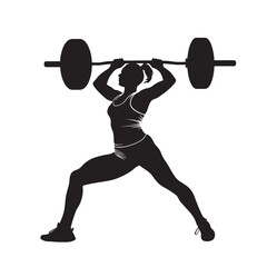 Obraz premium Vector silhouette of a weightlifting sports woman. Flat cutout icon