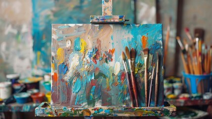 A blank canvas and set of paintbrushes, inviting viewers to unleash their creativity