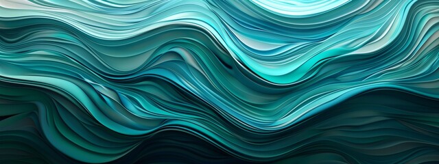 Obraz premium Colorful abstract design with flowing wave-like patterns in turquoise. Digital artwork with smooth textures and gradients. Modern art concept for design and print. Design for wallpaper, pos