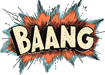 This striking illustration captures the word 'BANG' in bold comic style with an orange burst, perfect for dynamic messages and impactful visuals in designs.