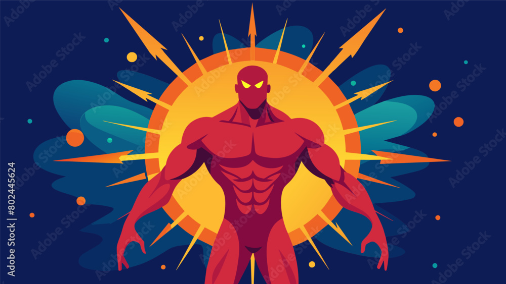 Poster a muscular figure with a shining aura of protection surrounding them symbolizing the strength of the