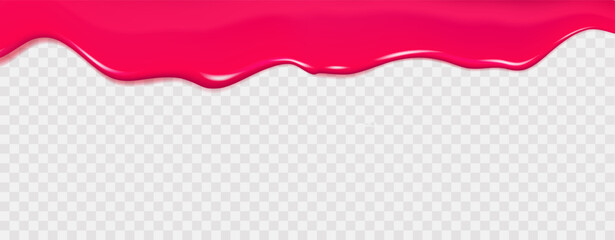 Flowing cherry or raspberries jam.Dripping pink caramel and sause. Slime vector texture or  paint drip or nail polish.