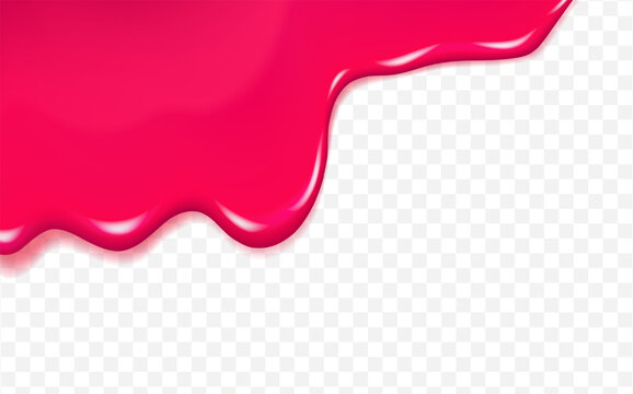 Flowing cherry or raspberries jam.Dripping pink caramel and sause. Slime vector texture or  paint drip or nail polish.