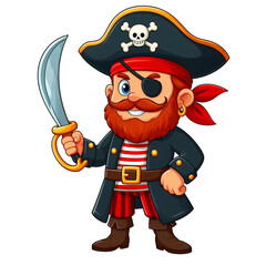 pirate with a treasure map vector cartoon illustration isolated on transparent background - Generative AI