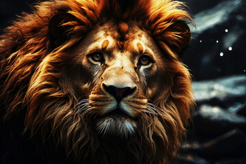 Naklejka premium close up of a lion, Portrait of lion on blurred background, Ai generated.