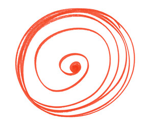 Grunge scribble spiral, red marker isolated on white background