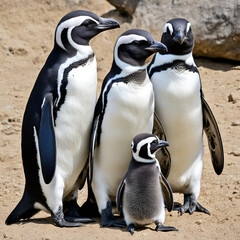 cute african penguin family