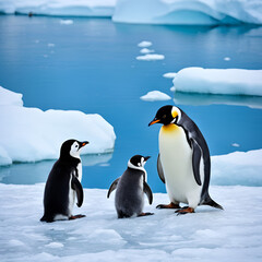 Obraz premium cute penguin family on an ice floe in the ocean