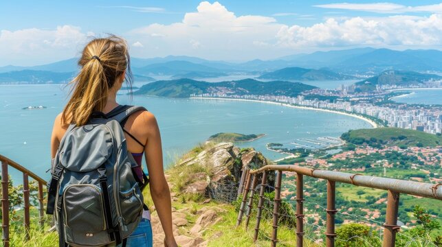 Young traveler woman visiting the city of Florianopolis, Santa Catarina, Brazil