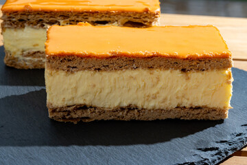 Celebration of the King birthday in Netherlands, tompoes or tompouce, iconic pastry in Netherlands...