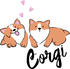 Obraz premium Cute Valentine card in kawaii style. Lovely little corgi puppy with pink hearts. Inscription I love you. Can be used for t-shirt print, stickers, greeting card design.