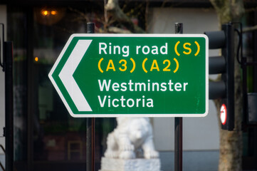 Transportation in London city, roads, road signes, street signes, warnings, indicating of...