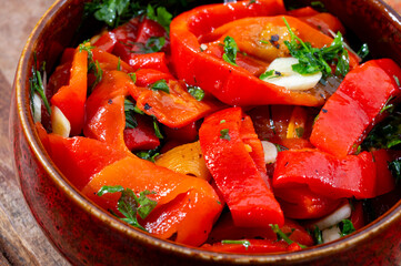 Grilled red peppers, sweet paprika salade with fresh garlic and parsley