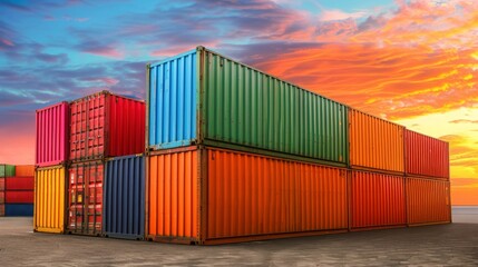 Fototapeta premium Shipping Containers terminal from Cargo freight ship for import export, logistic and international delivery concept
