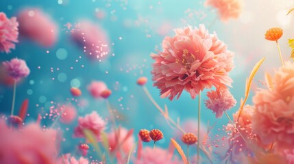 Fantasy flowers background in pink field - Powered by Adobe