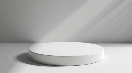 Modern white circular podium for highlighting products, sleek isolated background