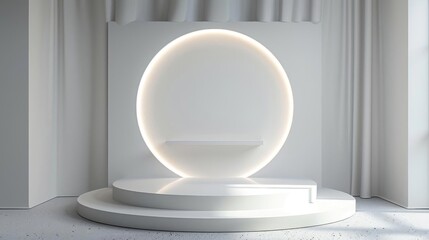 Modern round white podium, perfect for displaying new makeup releases, clean isolated background
