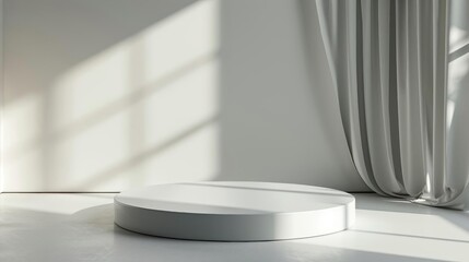 Modern round platform podium on a clean white background, perfect for highlighting new products in professional settings
