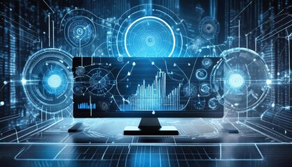 Digital 3D User Interface: Charts, Graphs, and Finance Analysis